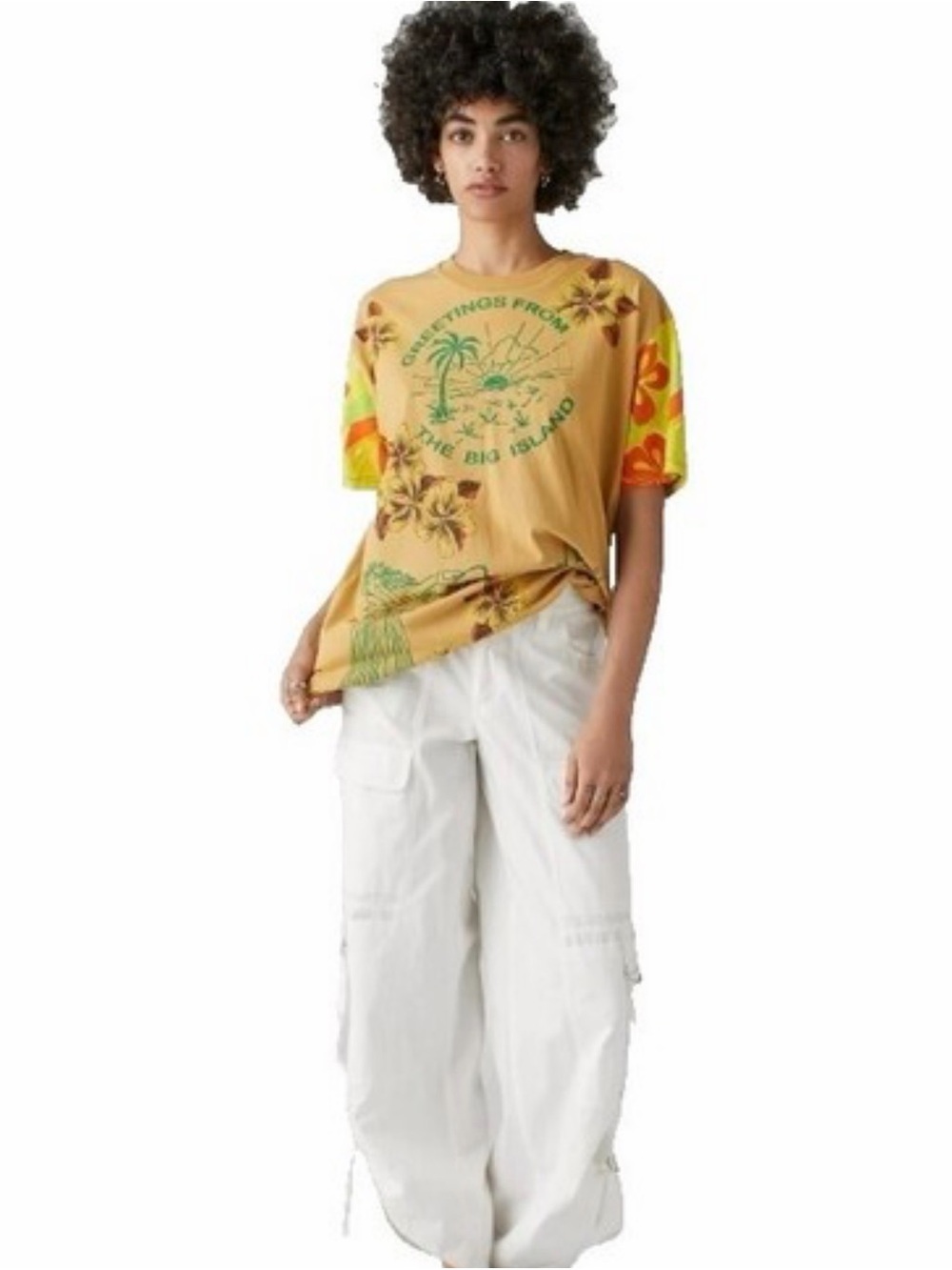 Urban Outfitters Yellow Graphic Tropical Short Sleeve T  Hawaii big Island xs